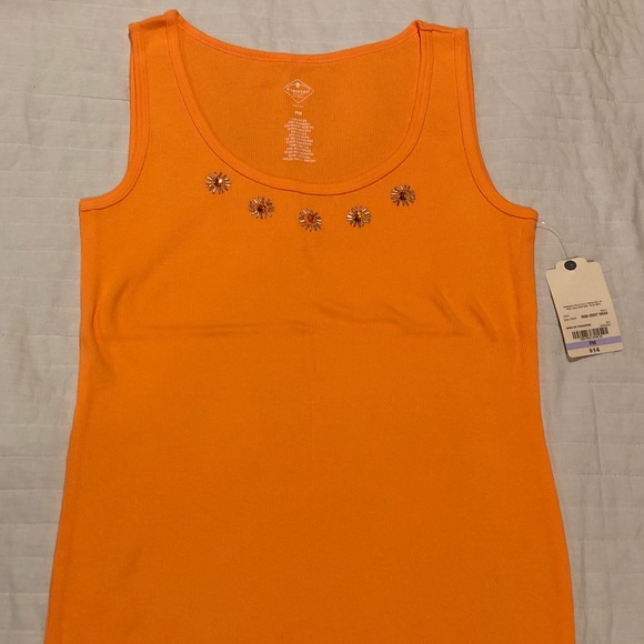 St John’s Bay, NWT, women’s orange tank top, 100% linen, w/ accents on front, PM - Picture 1 of 4